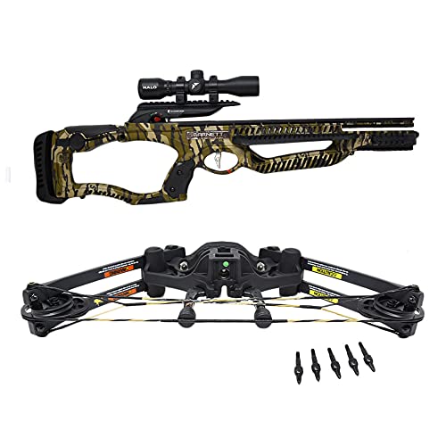 BARNETT Whitetail Hunter STR Crossbow, MossyOak Bottomland, Standard 4x32 Scope with 5PK Headhunter 22" Arrows