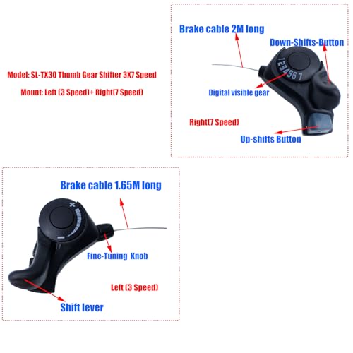 Bike Speed Shifter,3X7 Thumb Gear Shifters, One Pair TX-30 Lever and Set,Shift Lever,Transmission Bike Gear Shifter Accessories Outdoor Mountain Bicycle for Road Bike City Bike Mountain Bike