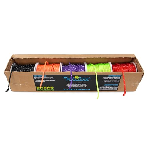 West Coast Paracord 550lb Paracord Variety Supplies – Type III Paracord Box Set – 100 Foot Spools of 5 Colors