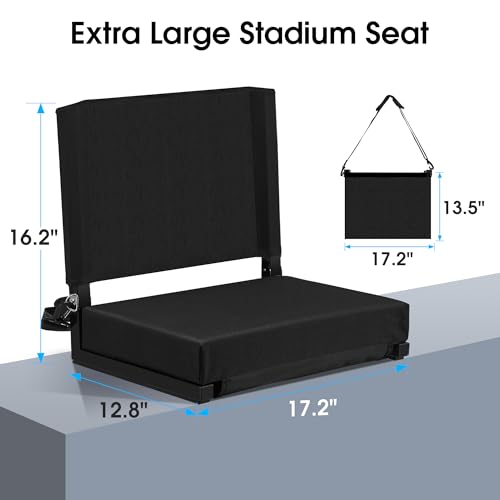 Eusuncaly Stadium Seat for Bleachers with Back Support and Wide Comfy Padded Cushion, Foldable Stadium Seats Chairs with Shoulder Strap and Storage Pockets, Bench Chair for Bleachers