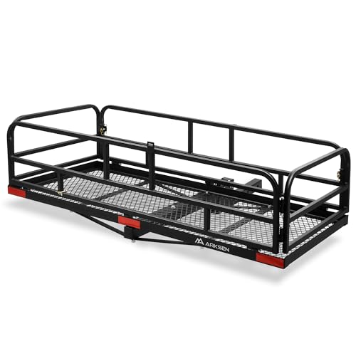 ARKSEN 60" x 24" x 14" Folding Cargo Rack Carrier 500 Lbs Heavy Duty Capacity 2 Inch Receiver Luggage Basket Hitch Fold Up for SUV Pickup Camping Traveling