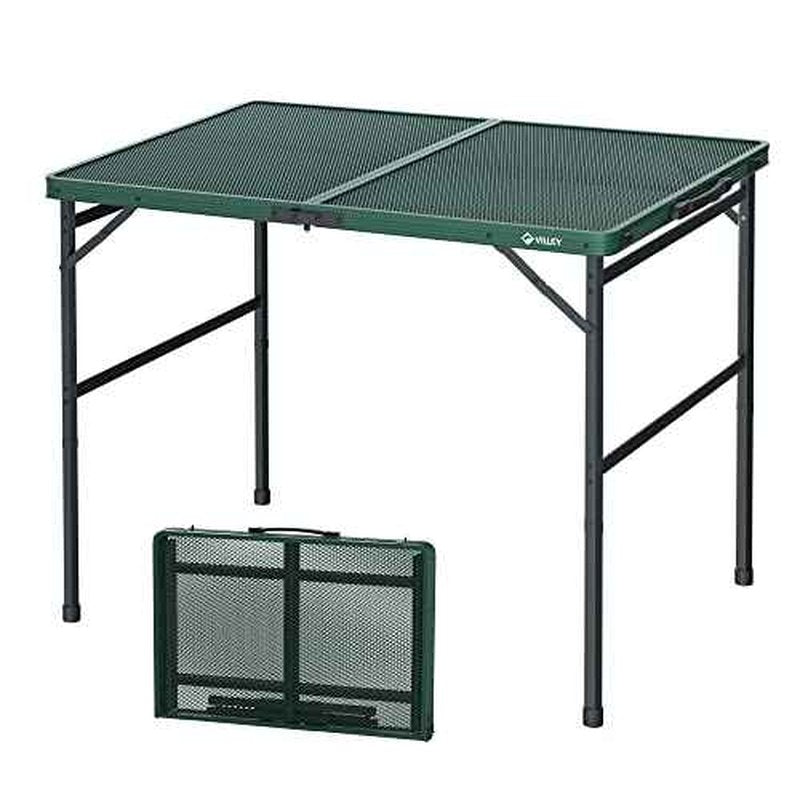 VILLEY Grill Table, 3ft Folding Camping Table with Aluminum Adjustable Legs, Portable Lightweight Camp Table for Beach Picnics and Outdoor Cooking