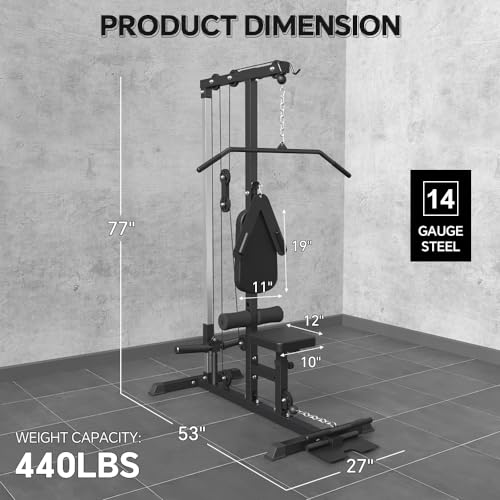 SPART Wall Mount Cable Station, LAT Pull Down and LAT Row LAT Tower with 17 Heights Adjustable Dual Pulley System High and Low Cable Machine, Home Gym Cable Crossover