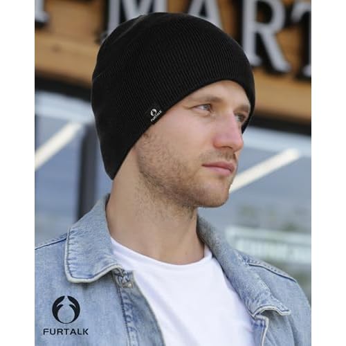 FURTALK Double-Layer Beanie Hats Men Women, Ultra Soft Stretchy Cuffless Winter Hat Unisex Warm Thick Beanie Cap Winter Hat