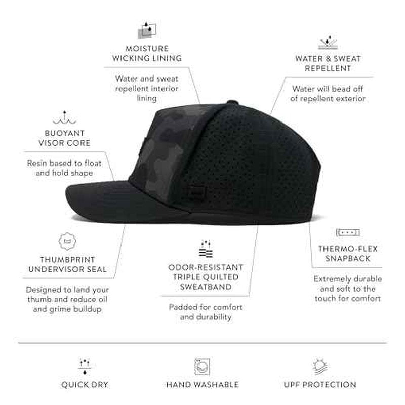 melin Odysea Brick Hydro, Snapback Hats, Water-Resistant Baseball Cap for Men & Women, Golf, Running, or Workout Hat