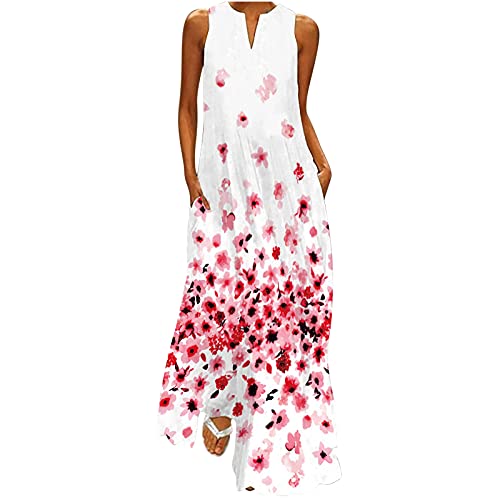 Prime of Day Deals Today 2024 My Orders Summer Dresses for Women 2024 Vacation Trendy Dresses Floral Printed V-Neck Long Dresses Loose Fit Casual Dresses Watermelon Red,M