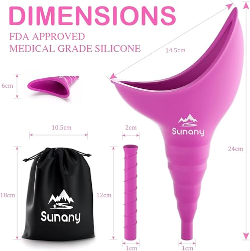 Female Urination Device, Reusable Female Urinal Silicone Women Pee Funnel Allows Women to Pee Standing Up, Portable Womens Urinal is The Perfect Companion for Camping,Outdoor,Travel（Fuchsia）