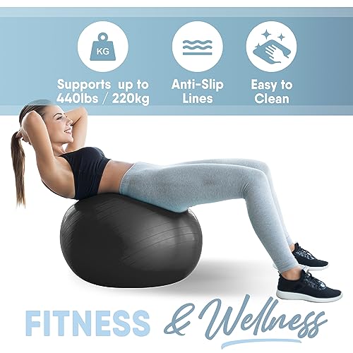 MICRODRY - Exercise Ball for Yoga, Pilates, Core-Enhancement, Strength Training & More, Balance Ball for Enhancing Flexibility, Pump Included, Grey