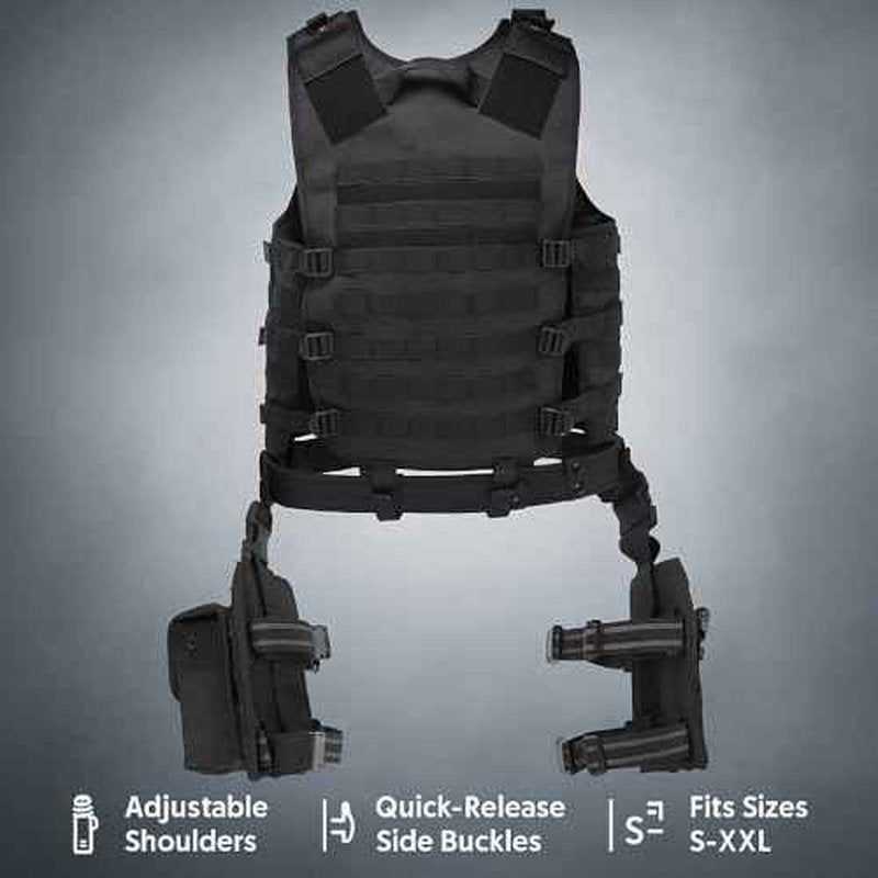 Barska Loaded Gear VX100 Tactical Airsoft Paintball Hunting Adjustable Vest Leg Platforms with Accessory Pouches & Attachment