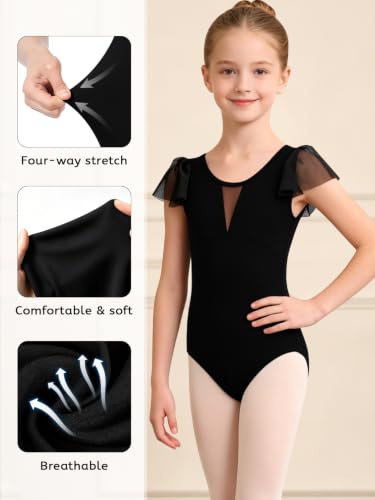 Girls 12Y Black Mesh Ballet Leotard with Tights - DYDIGOO