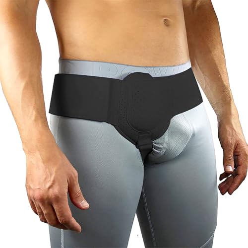 YIKANGHENG Hernia Belt for Men, Medium Size Adjustable Waist Strap with Removable Compression Pads and Breathable Material for Groin Support (Black)