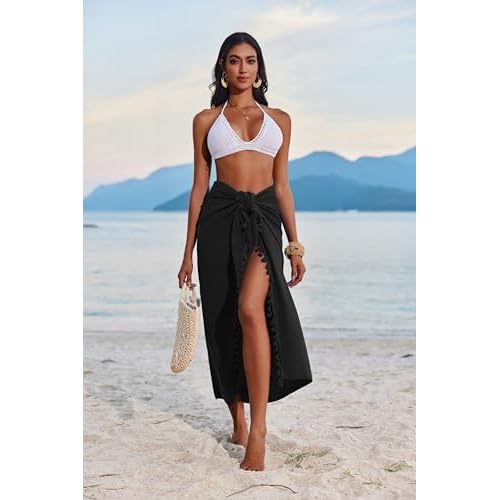 AI'MAGE Sarong Wraps for Women Long Beach Swimsuit Cover Up Swimwear Pareo with Tassels Bikini Skirt Coverup for Bathing Suit