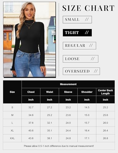 Ekouaer Turtleneck Shirt Women Long Sleeve Mock Neck Slim Fit tops Thermal Base Layer Soft Lightweight Stretch Undershirts Black