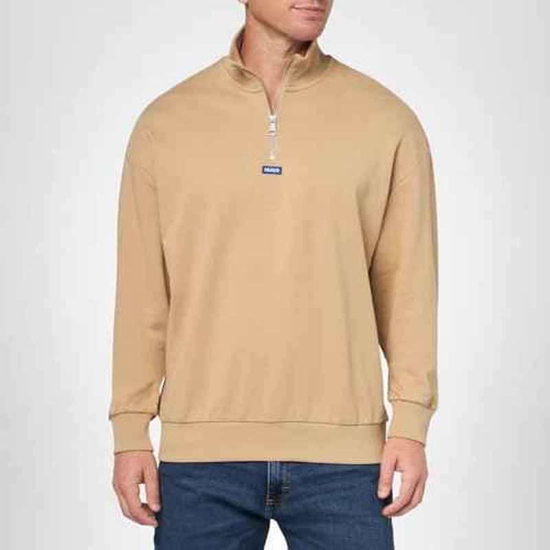 HUGO Twill French Terry Quarter Zip Sweatshirt, dunes, L