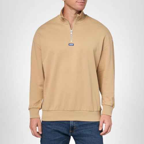 HUGO Twill French Terry Quarter Zip Sweatshirt, dunes, S