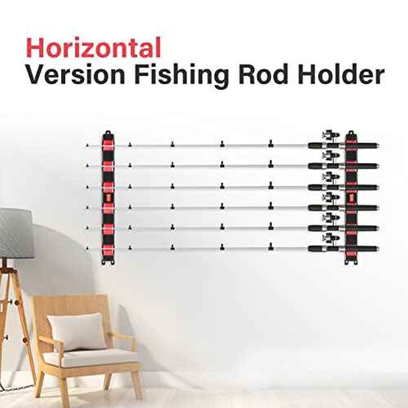 Simple Deluxe Horizontal Fishing Rod Holders Wall-Mounted - Upgraded Fishing Rod Rack Great Fishing Pole Holder for Garage, Fishing Rod Rack Red