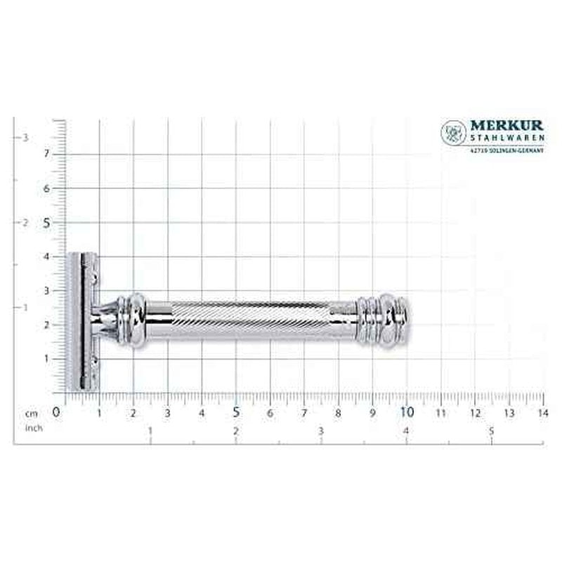 MERKUR 38C Double Edge Safety Razor - Bright Chrome, Extra Large Barber Pole Grip Brass Handle, Made in Germany, Plastic-Free, Two Piece Design, Closed Comb, Straight Bar