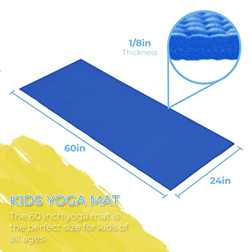 Hello Fit Kids Yoga Mats With Carrying Bags, 60" x 24" Exercise Mats, 4mm Non Slip Yoga Mat for Boys and Girls, Easy to Clean Kid's Workout Mat for Schools and Classrooms, 10 Pack, Dark Blue