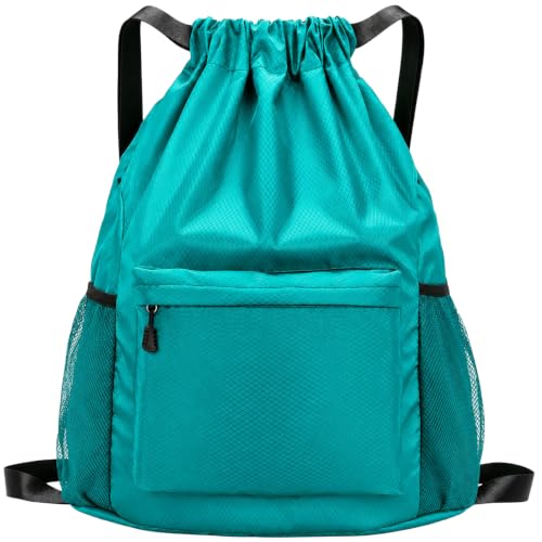 TYGELLUIS Waterproof Drawstring Backpack with Bottle Pocket - Dark Teal