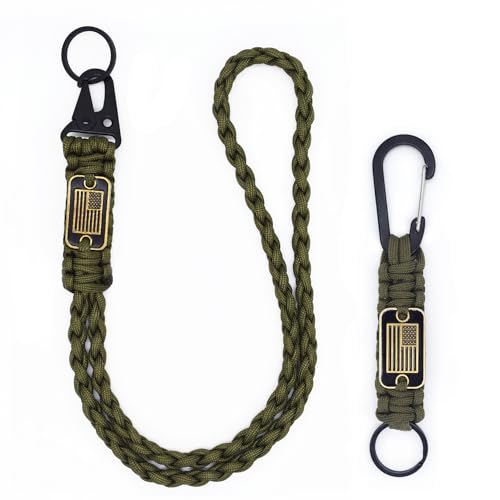 Tragdro 2 Pcs Heavy Duty Braided Paracord Lanyard Keychain with USA Flag, Parachute Rope Necklace Keychains, Braided Strong Lanyard for Outdoor Activities, Camera, Keys, Whistle, Traveling