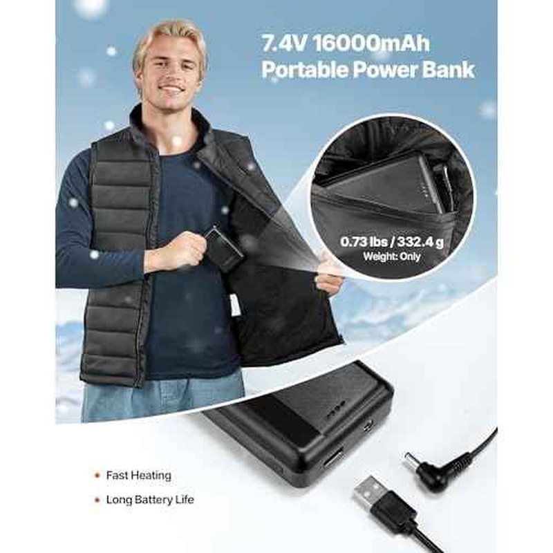 VEVOR Heated Vest,Men Electric Heating with Battery Pack,Lightweight Rechargeable Winter-Jacket with 3 Levels