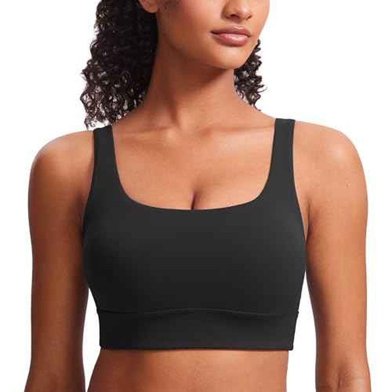 CRZ YOGA Butterluxe U Back Longline Sports Bras for Women - Scoop Neck Padded Yoga Workout Crop Top with Built in Pads