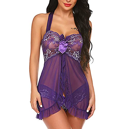 Generic maternity lingerieLace Lingerie for Women Front Closure for Sex Babyboll for Sex Naughty See Through Teddy Pajamas Cute Honeymoon Nightwear, 3X-Large, 7#purple