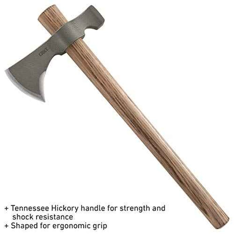 CRKT Woods Chogan T-Hawk Outdoor Survival Tomahawk: 1055 Carbon Steel Plain Edge Blade, Tennessee Hickory Handle, 2730