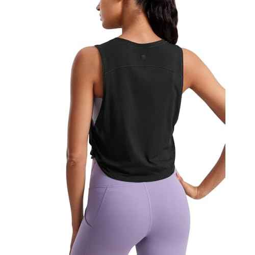 CRZ YOGA Pima Cotton Cropped Workout Tank Tops for Women - Sleeveless Sports Athletic Yoga Running Gym Crop Shirts