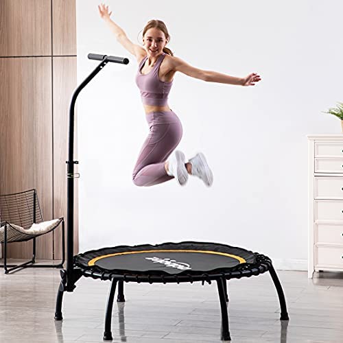 Zupapa Rebounder Trampoline for Adults with Adjustable bar Indoor Mini Small Fitness Workout Exercise Trampolines for Kids with Handle Silent Bungee Cords 40" 45" 300LBS Weight Capacity