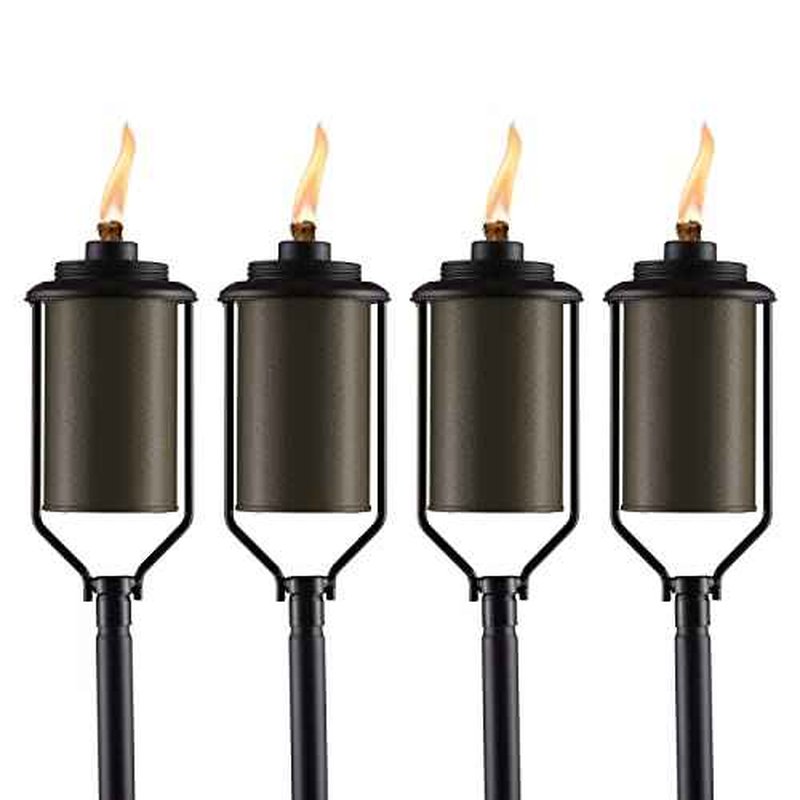 TIKI Easy Install 4-Pack Simply Metal Torches ? Bronze Decorative Outdoor Lighting for Patio, Lawn, Backyard & Garden | 65" | Weather-Resistant | Includes Long-Lasting Wick & Snuffer