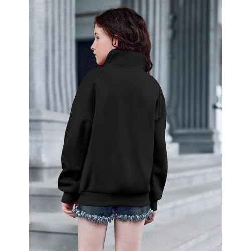 Arshiner Girls Half Zip Sweatshirt Fleece Quarter Zip Pullover Sweatshirts Fall Winter Clothes for Teen Girl Side Pockets