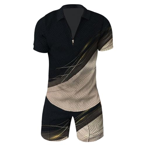 Festival Outfits for Men Two Piece Outfits Set for Men Printed Short Sleeve Polo Shirts Shorts Set Men’S Short Set Outfit 2 Piece Tracksuits Running Outfits for Men