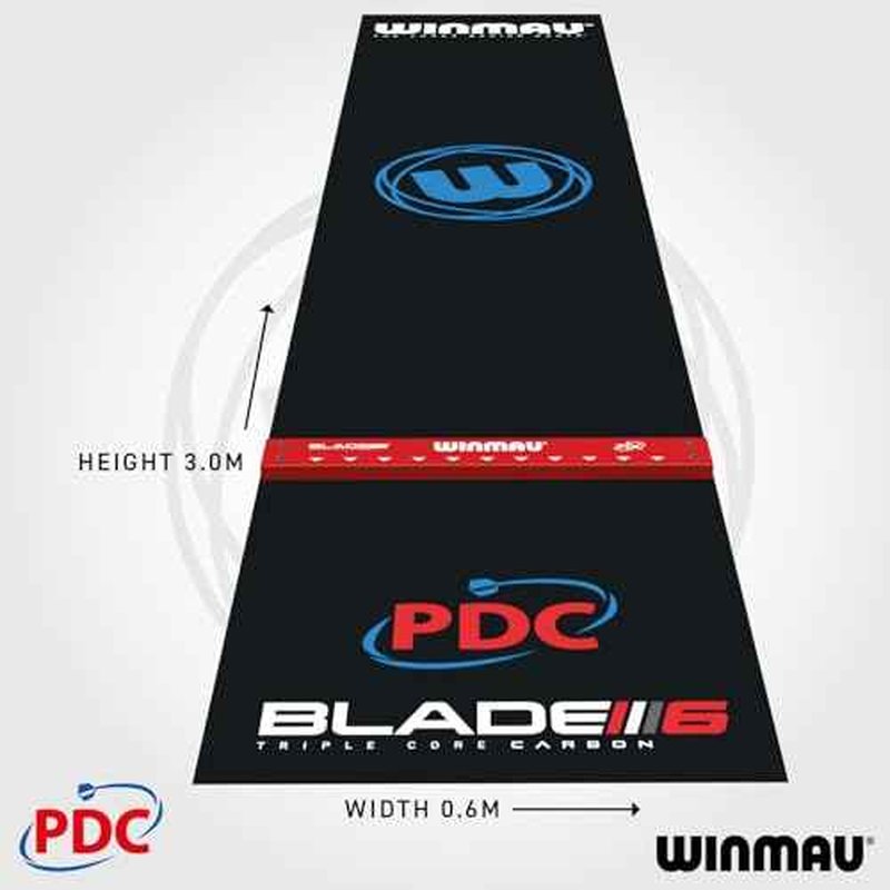 Winmau Pro Zone Precision PVC Darts Mat with Integrated Raised Darts Oche Line - Full Length - Sleek Black Design - Professional Dart Accessories