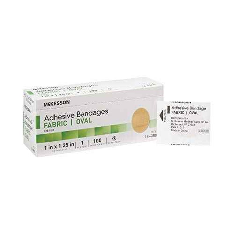 McKesson Adhesive Bandages, Sterile, Fabric Oval, 1 in x 1 1/4 in, 100 Count, 24 Packs, 2400 Total