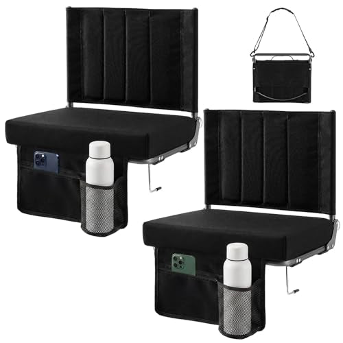 Sweetcrispy Black 2-Pack Stadium Bleacher Seats with Back Support, Portable Folding Design