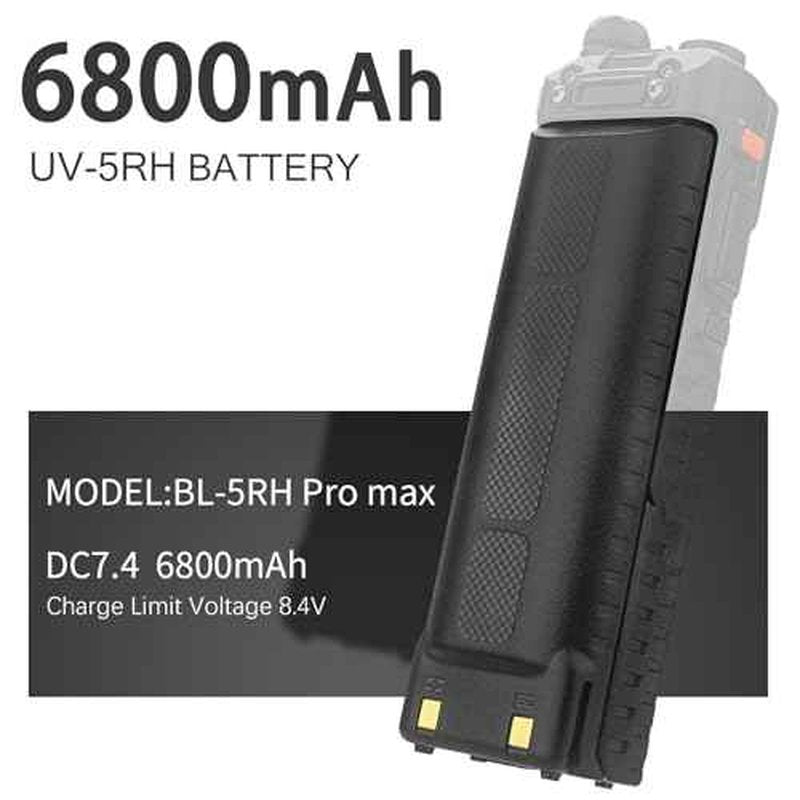 BAOFENG AR-5RM Battery,6800mAh High Capacity 5RM Extended Rechargeable Battery USB-C Charging 7.4V UV-5RM UV-5RH PRO GM-5RH UV-5G Plus GMRS 5RM Series Two-Way Radio (2 Pack+USB-c Charging Cable)