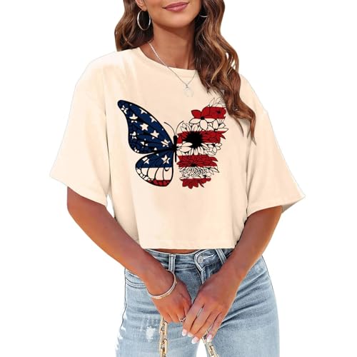 Orders Placed by Me Recently 4th of July Crop Tops for Women American Flag Patriotic Cropped T-Shirts USA Short Sleeve Memorial Day Oversized Independence Day Blouses