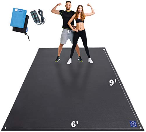 Extra Large Exercise Mat 9' x 6' x 7mm, High-Density Workout Mats for Home Gym Flooring, Non-Slip, Extra Thick Durable Cardio Mat, Ideal for Plyo, MMA, Jump Rope - Shoe Friendly