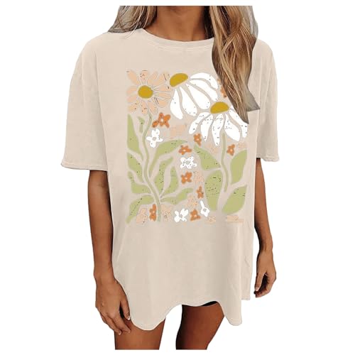 Womens Oversized Tshirt Flower Graphic Tees Nashville Music Short Sleeve Shirts Summer Casual Loose Beach Tops 2024