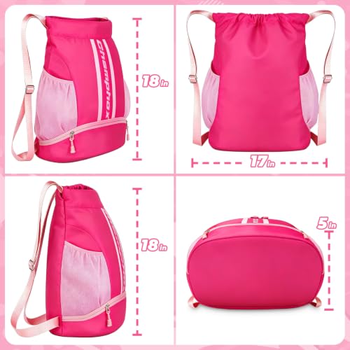 Pink & White Youth Soccer & Basketball Drawstring Backpack - Sports Bag for Girls