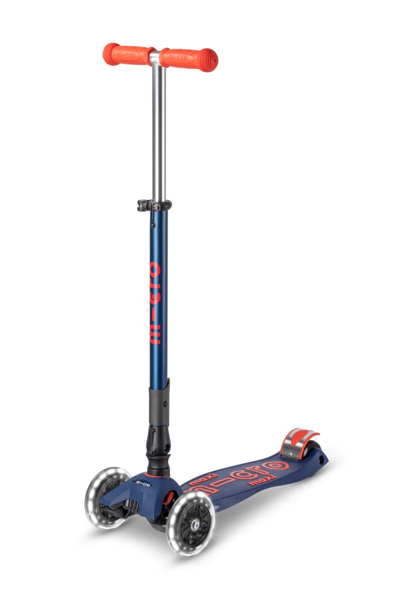 Micro Kickboard | Maxi Foldable LED Kids Scooter for Ages 5-12 | Children up to 110 lbs | 3 Wheel Lean-to-Steer Design | Adjustable T Bar | Smooth Ride, Motion Activated PU LED Wheels | Swiss Design