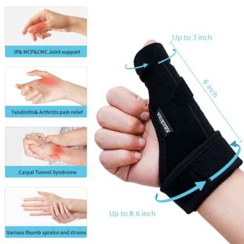 Trigger Thumb Splint- Adjustable Thumb Spica Support Stabilizer Brace for Pain, Sprains, Arthritis, Tendonitis, Breathable and Easy Application.(Right & Left Hand) (Black)