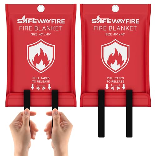 Safewayfire Emergency Fire Blanket - 2 Pack, 40'' x 40'' Fire Suppression Blanket for Kitchen, Fireproof Fiberglass Blanket for Home Safety, Swift Safe Fiberglass Fire Blankets