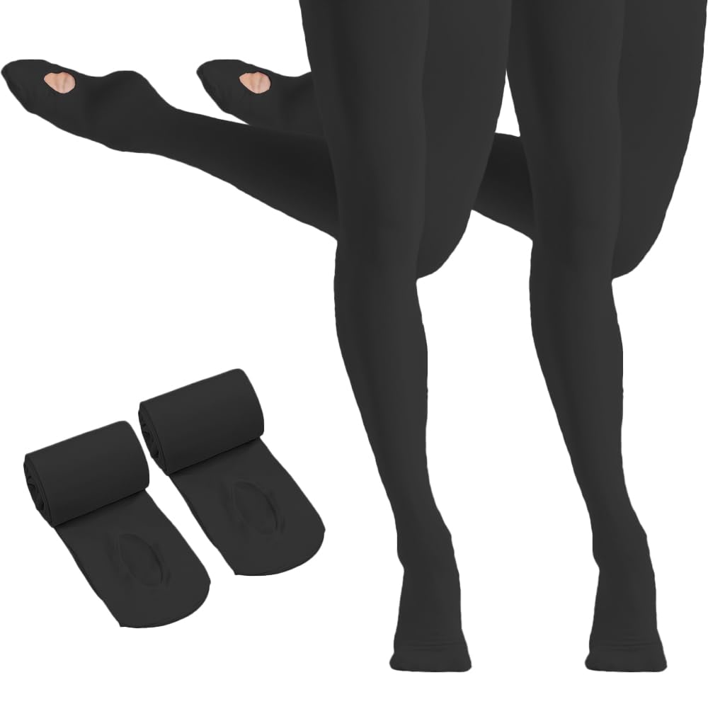 HETH Ballet Tights for Girls - Ultra Soft Dance Tights Convertible Black Tight (Toddler/Kids,Large,2pcs)