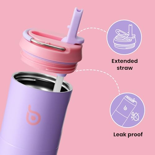 BOTTLE BOTTLE Insulated Water Bottle 24oz with Straw Lid and Handle for Sports Travel Gym Stainless Steel Water Bottles Double-Wall Vacuum Metal Thermos Bottles Leak Proof BPA-Free (Lilac)