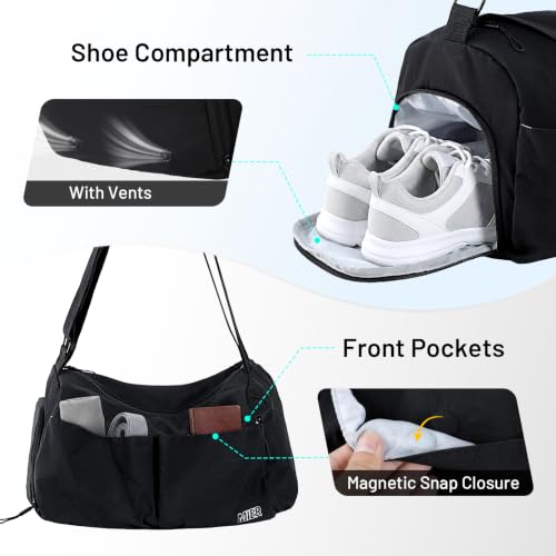 MIER 19L Small Gym Bag for Women with Shoe & Wet Pocket - Black