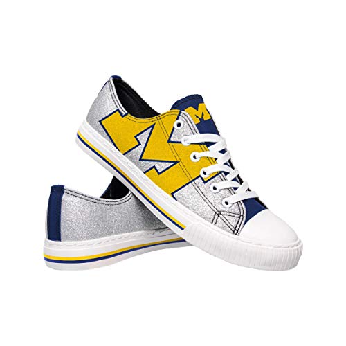 FOCO Michigan Wolverines NCAA Womens Glitter Low Top Canvas Shoes - 7