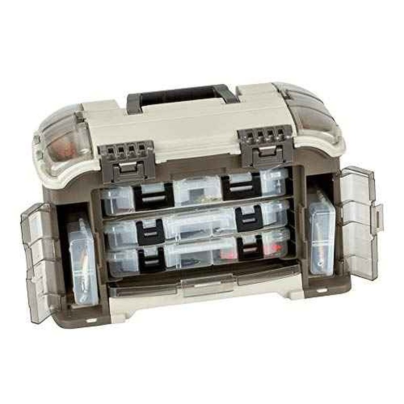 Plano Elite Series Ultimate Angled Tackle System, Graphite & Sandstone, Includes 6 StowAway Utility Boxes, Premium Tackle Storage for Fishing Gear and Accessories, Waterproof Case