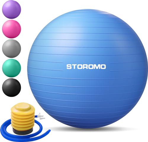 STOROMO Exercise Ball,Yoga Ball(Free Exercise Tutorial)，Extra Thick Non-Slip,Holds 2500 lbs, Workout Ball for Pregnancy Birthing and Balance Stability (Blue, 55cm/21.6in)